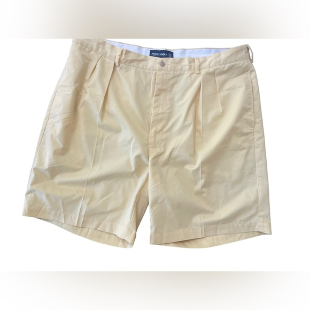 Polo Golf Ralph Lauren 42 x 8 Light Yellow Pleated Shorts Golf Crest